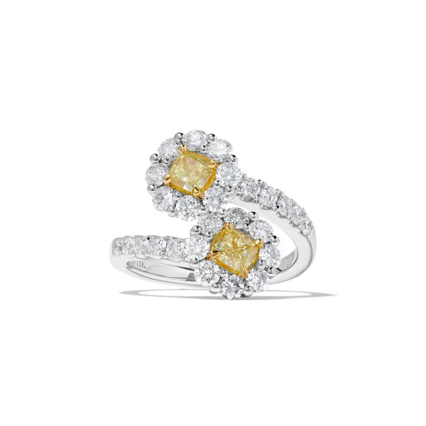 2ct Fancy Yellow Diamond Cushion Cut Cocktail Ring in 18K Solid Gold | Riyanika