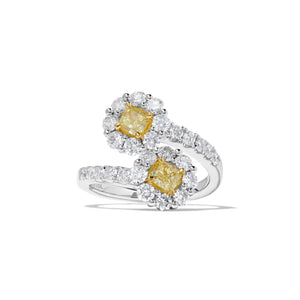 14K 2ct Lab Grown Yellow Diamond Cushion Cut Cocktail Ring