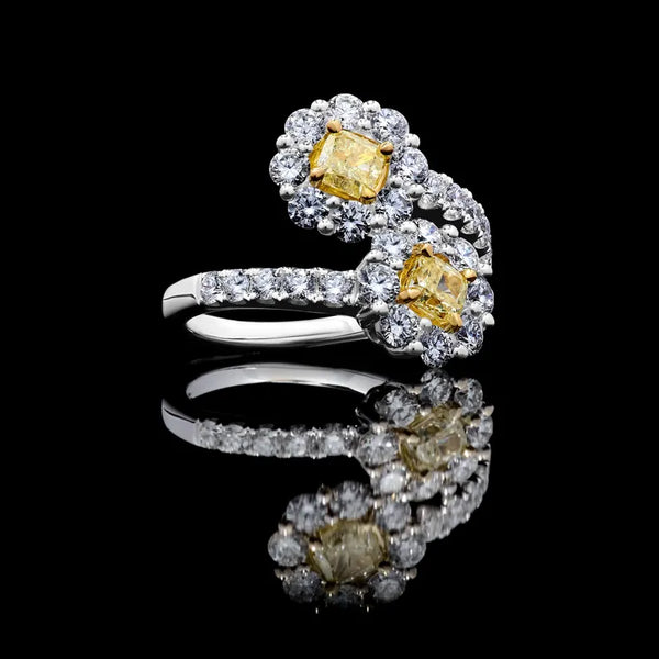 18K Solid Gold Cushion Lab Grown Yellow Diamond 2.00 Carat Cocktail Ring - Side View | Riyanika Jewels