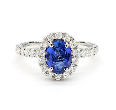 18K Solid Gold Blue Oval Sapphire & Lab Grown Diamond 2.07 Carat Cocktail Ring | Riyanika Jewels