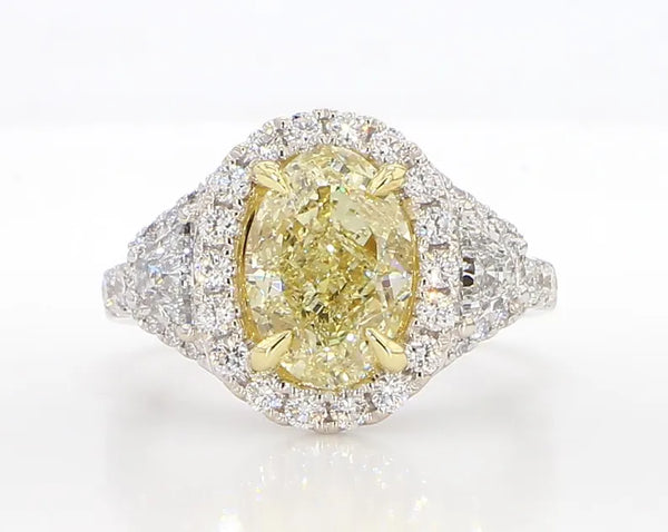 18K Solid Gold IGI Certified Lab Grown Yellow Oval Diamond 4.06 Carat CTW Cocktail Ring | Riyanika Jewels