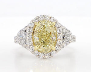 18K Solid Gold IGI Certified Lab Grown Yellow Oval Diamond 4.06 Carat CTW Cocktail Ring | Riyanika Jewels
