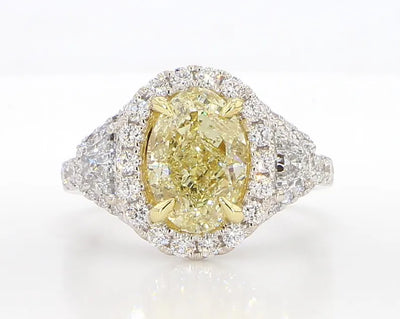 18K Solid Gold IGI Certified Lab Grown Yellow Oval Diamond 4.06 Carat CTW Cocktail Ring