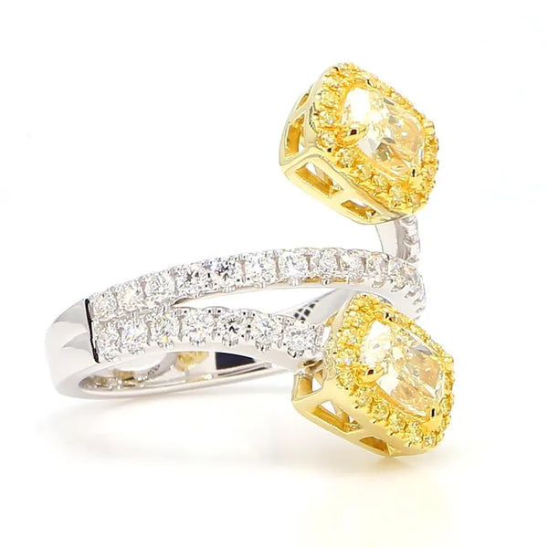18K Solid Gold 2.42 Carat Cushion Yellow Lab Grown Diamond Cocktail Ring - Side View | Riyanika Jewels