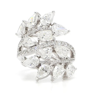 18K Solid Gold Lab Grown White Pear Diamond 5.11 Carat CTW Cocktail Ring | Riyanika Jewels