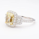 18K Solid Gold IGI Certified Lab Grown Yellow Cushion Diamond 3.40 Carat CTW Cocktail Ring - Close Up | Riyanika Jewels