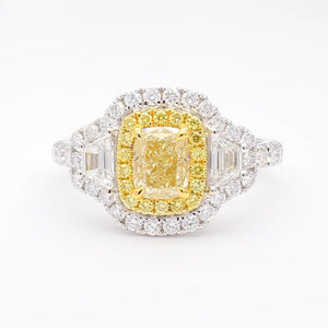 2.13ct Fancy Yellow Diamond Cushion Cut Cocktail Ring in 18K Solid Gold | Riyanika