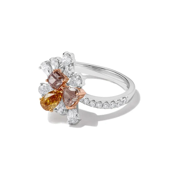 18K Solid Gold 2.12 Carat Mix Fancy Color Lab Grown Diamond Cocktail Ring - Side View | Riyanika Jewels