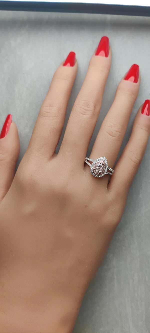 18K Solid Gold 1.17 Carat Pear Pink Lab Grown Diamond Cocktail Ring - Side View | Riyanika Jewels