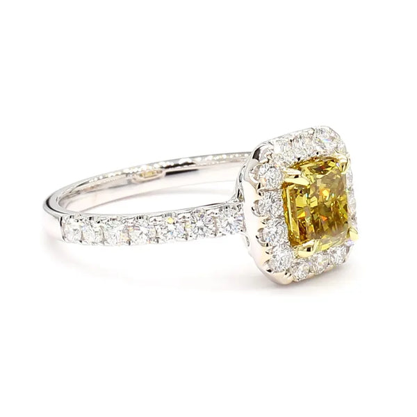18K Solid Gold 1.66 Carat Radiant Green Lab Grown Diamond Cocktail Ring - Side View | Riyanika Jewels