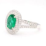 18K Solid Gold 2.18 Carat Oval Emerald and White Lab Grown Diamond Cocktail Ring - Side View
