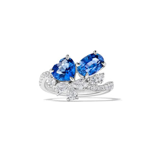 18K Solid Gold 3.22 Carat Heart Blue Sapphire and White Lab Grown Diamond Cocktail Ring