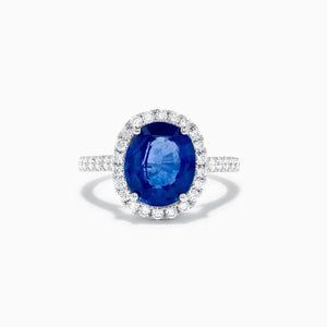 18K Solid Gold 4.78 Carat Oval Blue Sapphire and White Lab Grown Diamond Cocktail Ring