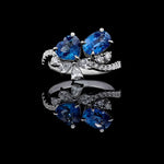 18K Solid Gold 3.22 Carat Heart Blue Sapphire and White Lab Grown Diamond Cocktail Ring - Close Up
