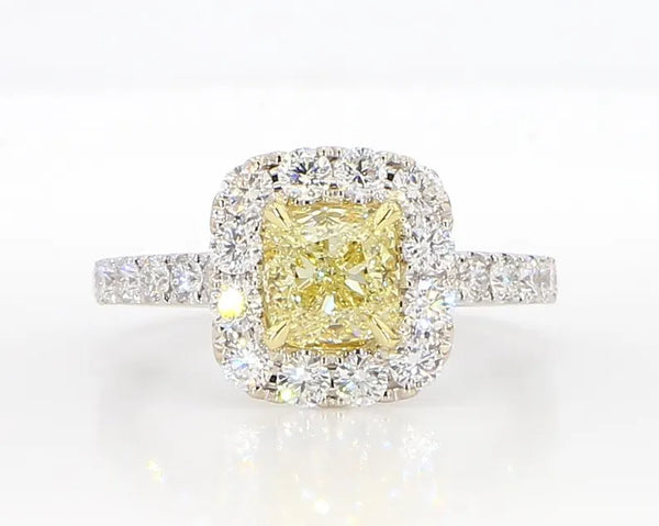 1.94ct Fancy Yellow Diamond Cushion Cut Cocktail Ring in 18K Solid Gold | Riyanika