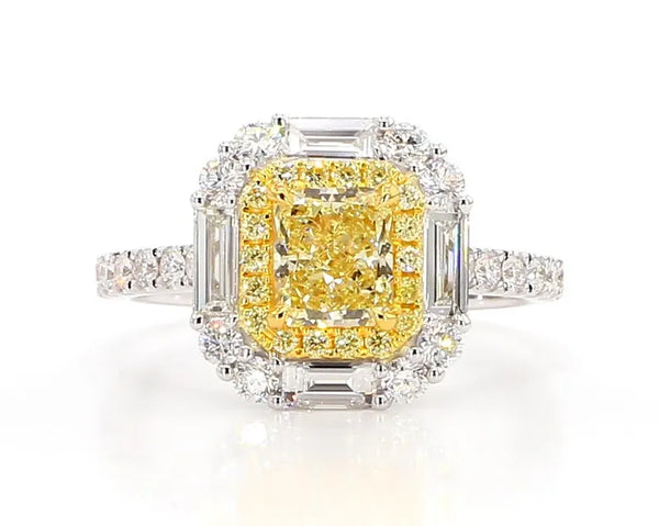 18K Solid Gold 1.97 Carat Radiant Yellow Lab Grown Diamond Cocktail Ring | Riyanika Jewels