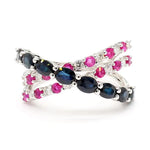 18K Solid Gold Oval Sapphire, Ruby & Lab Grown Diamond 2.84 Carat Cocktail Band | Riyanika Jewels