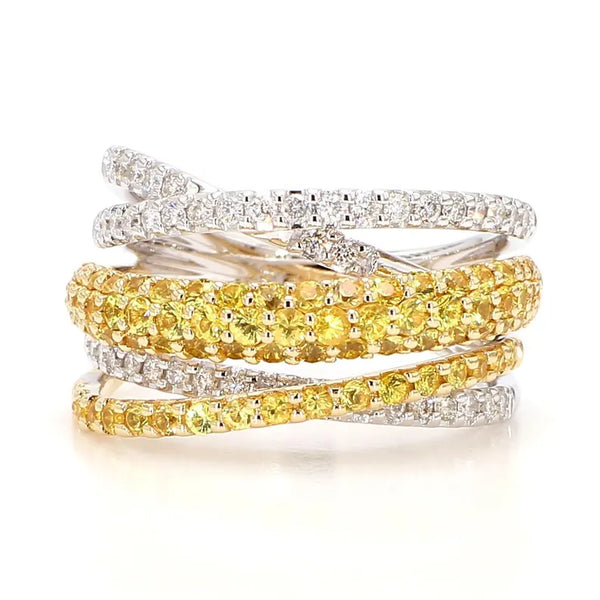 18K Solid Gold Yellow Round Sapphire & Lab Grown Diamond 1.86 Carat Cocktail Ring | Riyanika Jewels