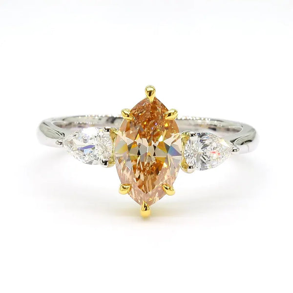 14K 1.7ct Lab Grown Yellow Diamond Marquise Cut Cocktail Ring