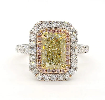 18K Solid Gold IGI Certified Lab Grown Yellow Radiant Diamond 3.16 Carat CTW Cocktail Ring