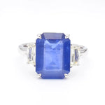 18K Solid Gold 6.99 Carat Emerald Blue Sapphire and White Lab Grown Diamond Cocktail Ring