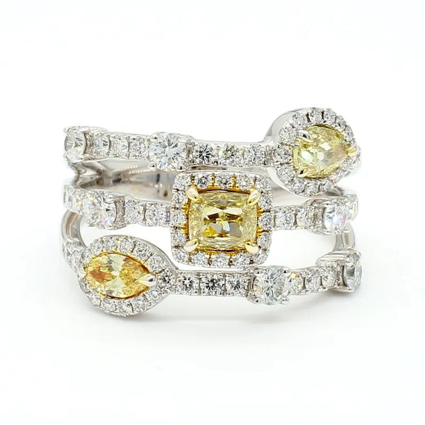 2.22ct Fancy Yellow Diamond Cushion Cut Cocktail Ring in 18K Solid Gold | Riyanika