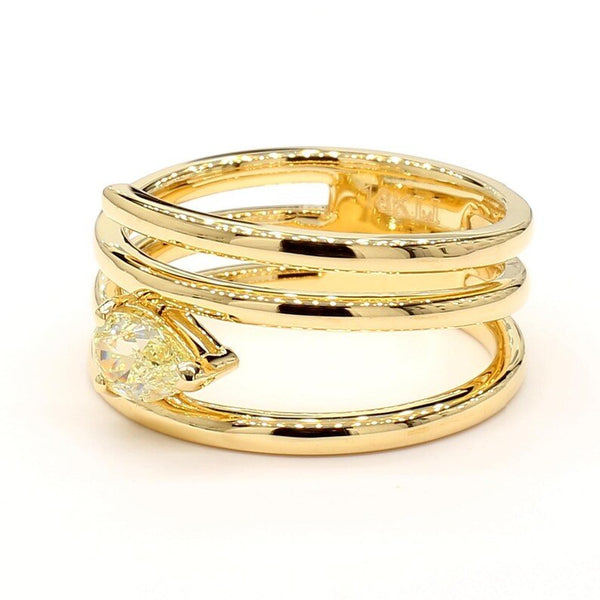 18K Solid Gold Pear Lab Grown Yellow Diamond 0.50 Carat Cocktail Ring - Side View | Riyanika Jewels