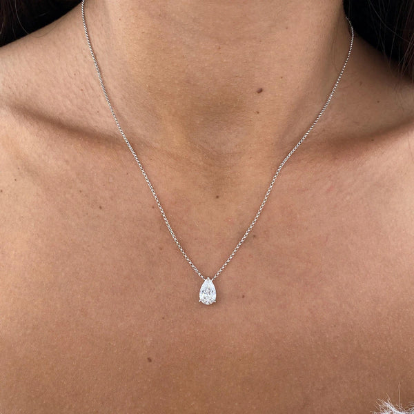 18K Solid Gold Pear Diamond Solitaire Necklace | Riyanika Jewels