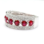 18K Solid Gold Red Round Ruby & Lab Grown Diamond 1.69 Carat Cocktail Band - Side View