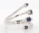 18K Solid Gold Blue Oval Sapphire & Lab Grown Diamond 0.90 Carat Cocktail Ring - Close Up