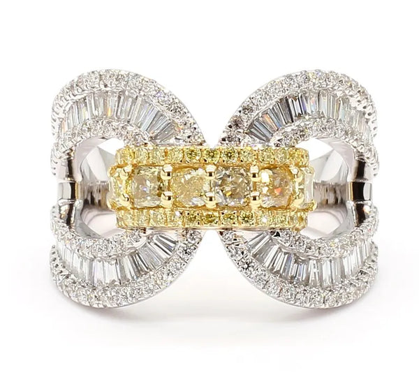 2.11ct Fancy Yellow Diamond Cushion Cut Cocktail Band in 18K Solid Gold | Riyanika