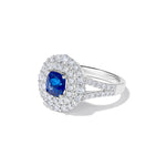 18K Solid Gold 2.40 Carat Cushion Blue Sapphire and White Lab Grown Diamond Cocktail Ring