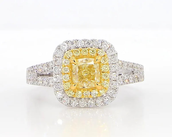 14K 1.42ct Lab Grown Yellow Diamond Cushion Cut Cocktail Ring