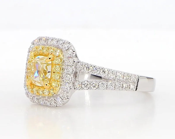 18K Solid Gold Cushion Lab Grown Yellow Diamond 1.42 Carat Cocktail Ring - Side View | Riyanika Jewels