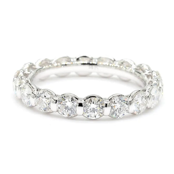 18K Solid Gold Round Lab Grown White Diamond 2.51 Carat Eternity Band - Side View | Riyanika Jewels