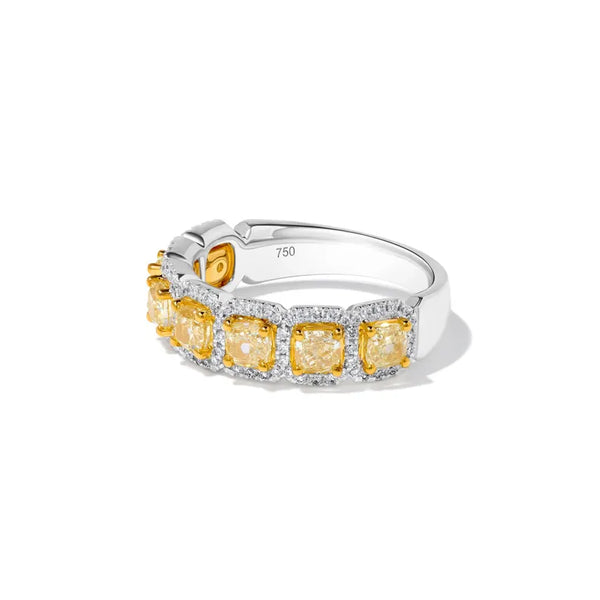 18K Solid Gold Cushion Lab Grown Yellow Diamond 1.80 Carat Cocktail Ring - Side View | Riyanika Jewels