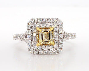 18K Solid Gold Emerald Lab Grown Yellow Diamond 1.24 Carat Cocktail Ring | Riyanika Jewels