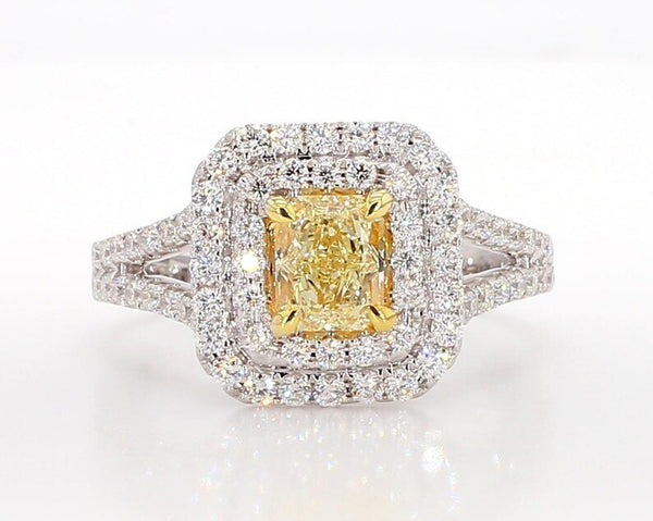 18K Solid Gold Radiant Lab Grown Yellow Diamond 1.50 Carat Cocktail Ring - Side View | Riyanika Jewels