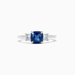 18K Solid Gold 2.07 Carat Cushion Blue Sapphire and White Lab Grown Diamond Cocktail Ring