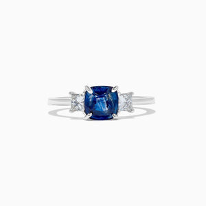 18K Solid Gold 2.07 Carat Cushion Blue Sapphire and White Lab Grown Diamond Cocktail Ring