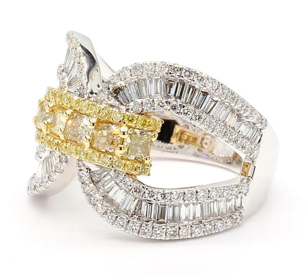 18K Solid Gold Cushion Lab Grown Yellow Diamond 2.11 Carat Cocktail Band - Side View | Riyanika Jewels