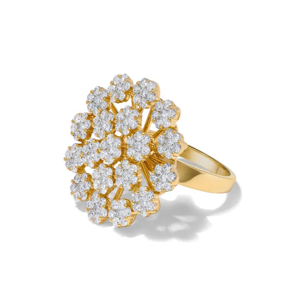 18K Solid Gold Round Lab Grown White Diamond 2.75 Carat Cocktail Ring - Side View | Riyanika Jewels