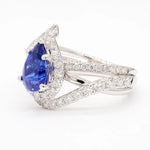 18K Solid Gold Blue Pear Sapphire & Lab Grown White Diamond 2.76 Carat Cocktail Ring - Side View