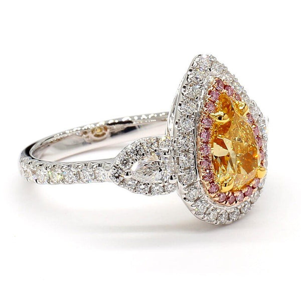 2ct Fancy Yellow Diamond Pear Cut Cocktail Ring in 18K Solid Gold | Riyanika
