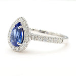 18K Solid Gold Blue Pear Sapphire & Lab Grown White Diamond 1.92 Carat Cocktail Ring - Side View