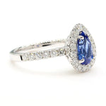 18K Solid Gold Blue Pear Sapphire & Lab Grown White Diamond 1.92 Carat Cocktail Ring - Close Up