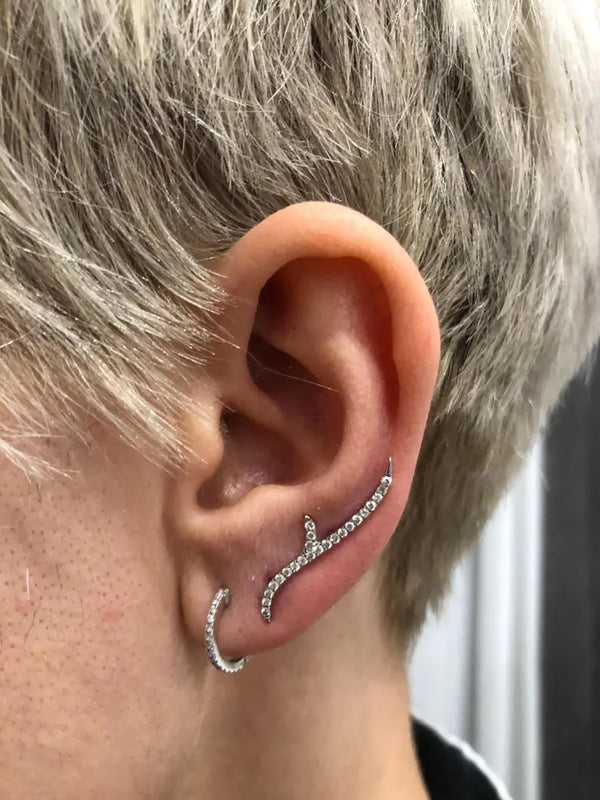 14K Solid Gold Natural Diamond Thorn Tribal Stud Earrings