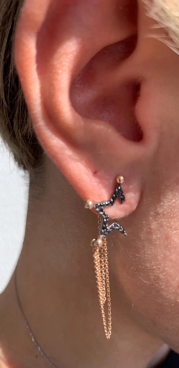 18K Solid Gold Black Lab Grown Diamond Star Celestial Stud Earrings - Side View | Riyanika Jewels