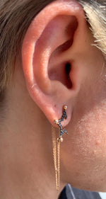 18K Solid Gold Black Lab Grown Diamond Star Celestial Stud Earrings - Close Up | Riyanika Jewels