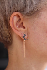 14K Solid Gold Black Lab Grown Diamond Star Celestial Stud Earrings